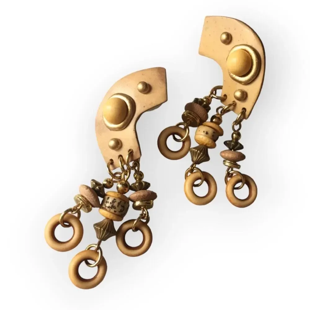 Funky hand-made wooden crafted post earrings
